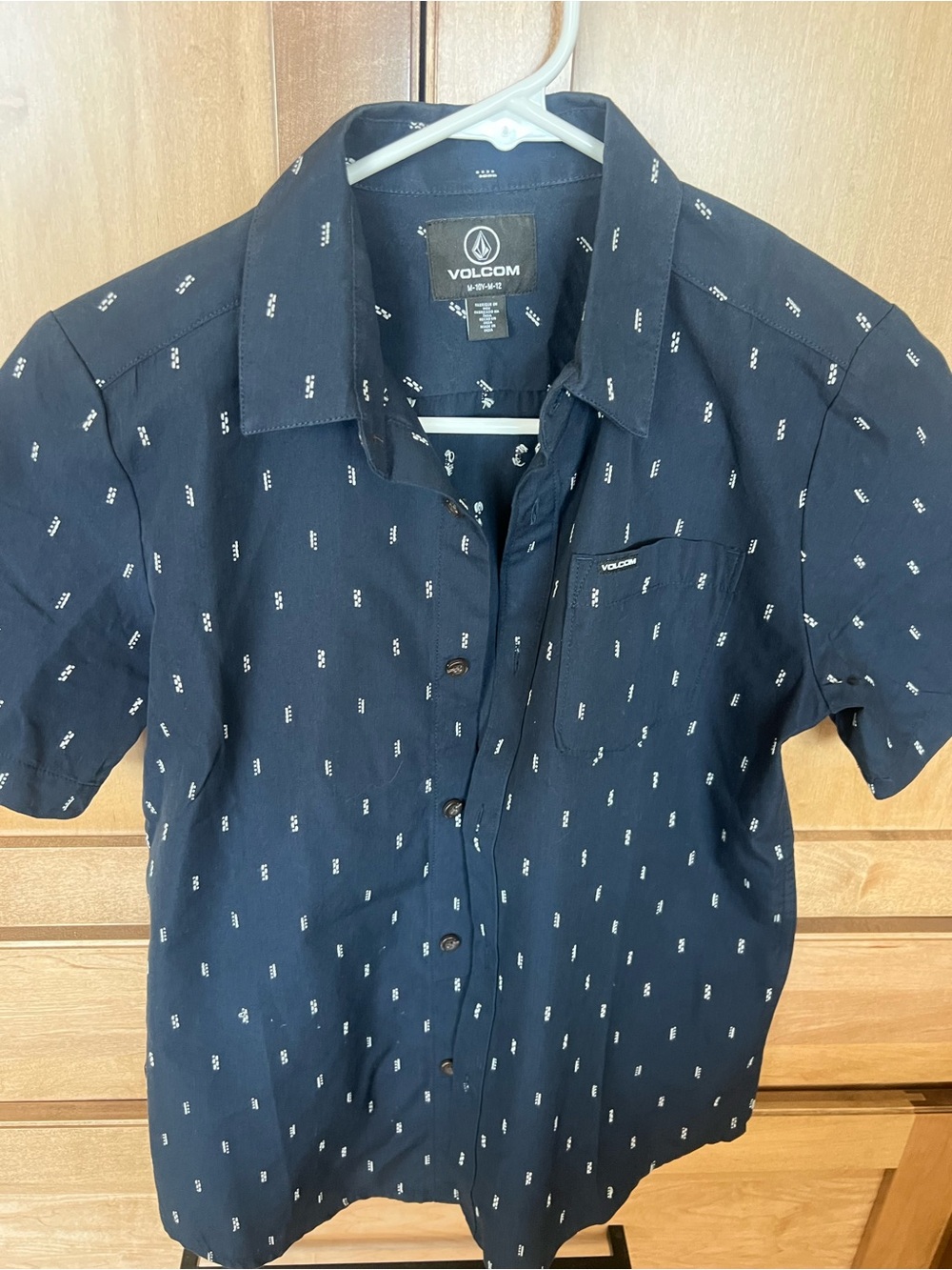 Volcom Navy Short-Sleeve Button-Up Shirt with White Micro Print